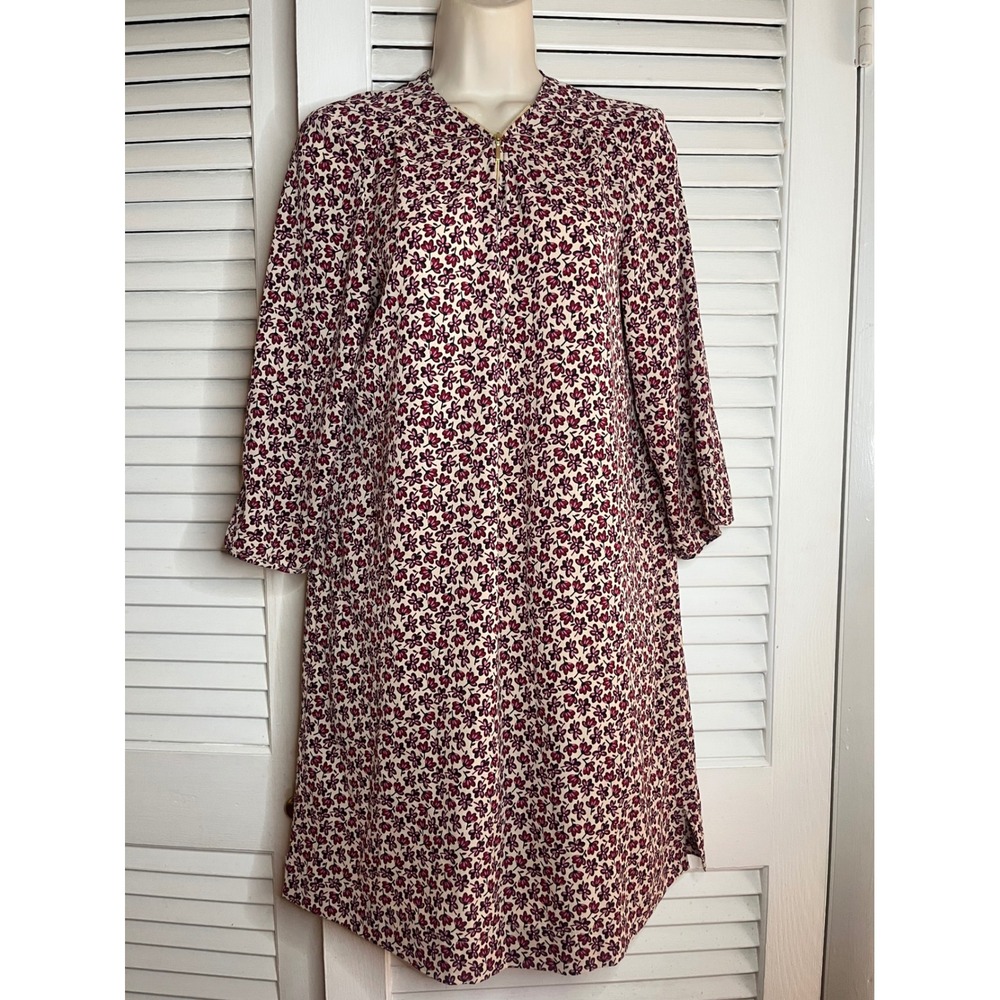 Gerard Darel Paris Floral Half Zip Shift Dress Burgundy Pink Cream Size 42